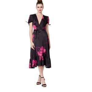 Betsey Johnson Black and Pink Floral Ruffled Dress. Great Condition!